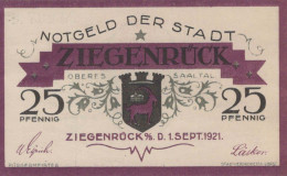 25 PFENNIG 1921 Stadt ZIEGENRÜCK Saxony DEUTSCHLAND Notgeld Banknote #PD448 - [11] Emissions Locales