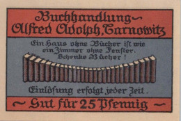25 PFENNIG 1921 Stadt TARNOWITZ Oberen Silesia UNC DEUTSCHLAND Notgeld #PJ051 - [11] Local Banknote Issues