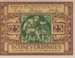 25 PFENNIG 1921 Stadt SCHNEVERDINGEN Hanover DEUTSCHLAND Notgeld Banknote #PF931 - [11] Local Banknote Issues