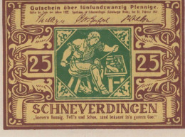 25 PFENNIG 1921 Stadt SCHNEVERDINGEN Hanover DEUTSCHLAND Notgeld Banknote #PF665 - [11] Local Banknote Issues