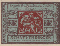 25 PFENNIG 1921 Stadt SCHNEVERDINGEN Hanover DEUTSCHLAND Notgeld Banknote #PF663 - Lokale Ausgaben