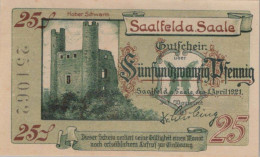 25 PFENNIG 1921 Stadt SAALFELD Thuringia UNC DEUTSCHLAND Notgeld Banknote #PI976 - [11] Emissions Locales