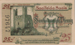 25 PFENNIG 1921 Stadt SAALFELD Thuringia UNC DEUTSCHLAND Notgeld Banknote #PH853 - [11] Emissions Locales