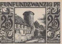 25 PFENNIG 1921 Stadt PADERBORN Westphalia UNC DEUTSCHLAND Notgeld #PI882 - Lokale Ausgaben