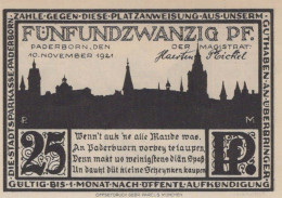 25 PFENNIG 1921 Stadt PADERBORN Westphalia DEUTSCHLAND Notgeld Banknote #PG201 - [11] Emissioni Locali