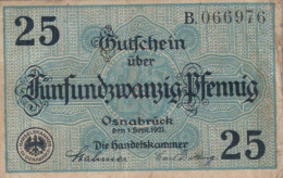 25 PFENNIG 1921 Stadt OSNABRÜCK Hanover DEUTSCHLAND Notgeld Banknote #PI202 - Lokale Ausgaben