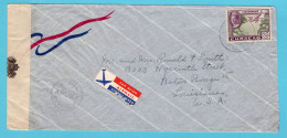 CURAÇAO Luchtpost Censuur Brief 1944 St Nicolaas, Aruba Naar Louisiana, USA - Curaçao, Antilles Neérlandaises, Aruba