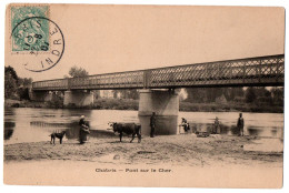 CPA 36 - CHABRIS (Indre) - Pont Sur Le Cher (animée, Vache)  - Other & Unclassified