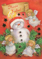 Feliz Año Navidad MUÑECO DE NIEVE Vintage Tarjeta Postal CPSM #PAZ743.ES - Año Nuevo