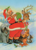 SANTA CLAUS ANIMALS CHRISTMAS Holidays Vintage Postcard CPSM #PAK521.GB - Kerstman