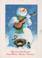 Bonne Année Noël BONHOMME DE NEIGE Vintage Carte Postale CPSM #PBM553.FR - Neujahr