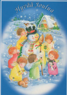 Bonne Année Noël BONHOMME DE NEIGE Vintage Carte Postale CPSM #PAZ744.FR - Neujahr