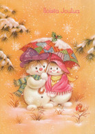 Bonne Année Noël BONHOMME DE NEIGE Vintage Carte Postale CPSM #PAZ675.FR - Neujahr