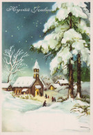 Bonne Année Noël ÉGLISE Vintage Carte Postale CPSM #PAY388.FR - Nouvel An