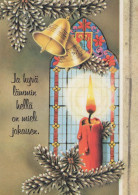 Bonne Année Noël CLOCHE BOUGIE Vintage Carte Postale CPSM #PAV405.FR - Nouvel An