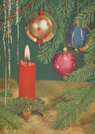 Bonne Année Noël BOUGIE Vintage Carte Postale CPSM #PAV466.FR - Nouvel An