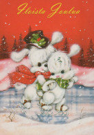 Bonne Année Noël LAPIN Vintage Carte Postale CPSM #PAV280.FR - Nieuwjaar