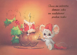 Bonne Année Noël LAPIN BOUGIE Vintage Carte Postale CPSM #PAV020.FR - Nouvel An