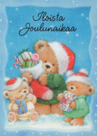 Bonne Année Noël OURS EN PELUCHE Vintage Carte Postale CPSM #PAU888.FR - Año Nuevo