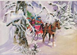 Happy New Year Christmas Horse Vintage Postcard CPSM #PBM419.GB - Neujahr