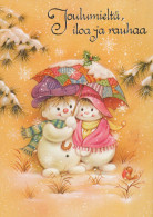 Happy New Year Christmas SNOWMAN Vintage Postcard CPSM #PAZ673.GB - Nouvel An