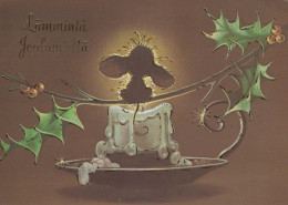 Happy New Year Christmas RABBIT CANDLE Vintage Postcard CPSM #PAV018.GB - Nouvel An