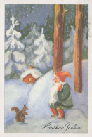Happy New Year Christmas GNOME Vintage Postcard CPSM #PAU486.GB - Año Nuevo