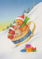 Happy New Year Christmas RABBIT Vintage Postcard CPSM #PAV278.GB - New Year