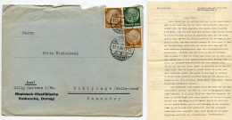 Germany 1936 Cover & Letter; Wuppertal-Vohwinkel - Willy Mertens To Schiplage; Hindenburg Stamps - Lettres & Documents