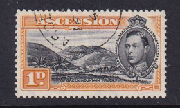 Ascension: 1938/53   KGVI    SG39b    1d   Black & Yellow-orange [Perf: 13]    Used - Ascension (Ile De L')