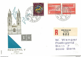 166 - 27 - Enveloppe Recommandée Avec Oblit Spéciale "Regiophil Zürich 1968" - Marcophilie