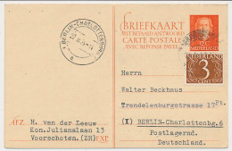 Briefkaart G. 305 / Bijfrankering Den Haag - Duitsland 1954 - Postal Stationery