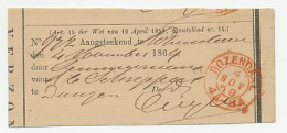 Rozendaal 1869 - Ontvangbewijs Aangetekende Zending - Ohne Zuordnung