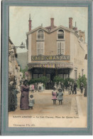 CPA (39) SAINT-AMOUR - Aspect Du Café Charnay Et Place Des Quatre-Vents En 1905 - Carte Colorisée Rare - Autres & Non Classés