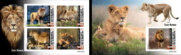 Djibouti 2023, Animals, Lions, 4val In BF +BF IMPERFORATED - Big Cats (cats Of Prey)