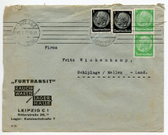 Germany 1937 Cover; Leipzig (Messestadt) - “Furtransit” Rauchwaren U. Lagerhaus To Schiplage; Hindenburg Stamps - Lettres & Documents