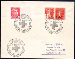 Croix Rouge N° 146 Et 147 Cachets Expo. La Croix-rouge Et La Poste Nantes. Pour Rouen 1952 - Covers & Documents