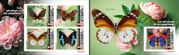 Djibouti 2023, Animals, Butterflies And Peonies, 4val In BF +BF IMPERFORATED - Other & Unclassified