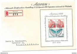 38 - 78 - Enveloppe Recommandée Avec Bloc "Aarau 1938 - Oblit Spéciale De L'expostiion - Postmark Collection