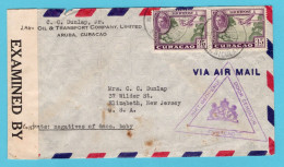 CURAÇAO Luchtpost Censuur Brief 1942 St Nicolaas, Aruba Naar Elizabeth, USA - Curaçao, Antilles Neérlandaises, Aruba