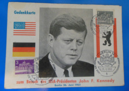 TIMBRE SUR CARTE D' ALLEMAGNE  -  VISITE DU PRESIDENT KENNEDY LE 26 JUIN 1963 - Covers & Documents