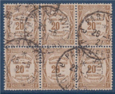 Timbre Taxe Recouvrement N°45 Le 20c Bistre Bloc De 6 Oblitéré - 1859-1959 Usati