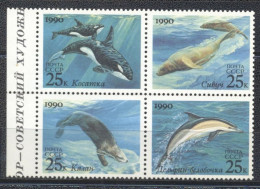 URSS 1990-Marine Mammals Block Of 4v - Unused Stamps