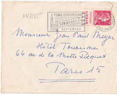 Lettre Affranchie, Marianne De Muller 15F Rouge Numéro Sur Bande, Publicité Potage Liebig, Belle Flamme De Strasbourg - Brieven En Documenten