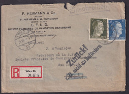 Lettre Reco 006 ʘ Wien 24.08.1944 -> Paris - ʘ Zurück /Retour - Zensur/Censure ABP E Type EP3.11 - 2. Weltkrieg 1939-1945