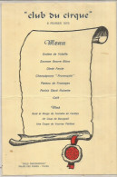 Menu CLUB DU CIRQUE  Salle Panoramique PALAIS DES FOIRES TOURS  1976 - Menu