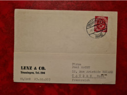 Lettre Allemagne 1953 CARTE ENTETE LENZ ET CO TROSSINGEN - Andere & Zonder Classificatie