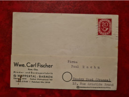 Lettre Allemagne 1953 CARTE ENTETE Wwe CARL FISCHER WUPPERTAL BARMEN MIEDER UND BANDAGEN FABRICK - Andere & Zonder Classificatie