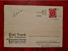 Lettre Allemagne 1953 CARTE ENTETE  CARL FISCHER VORCK WUPPERTAL  BARMENGARN GROSSHANDLUNG - Autres & Non Classés