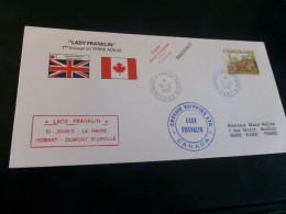 BELLE ENVELOPPE CANADA "LADY FRANKLIN 1ER VOYAGE EN TERRE ADELIE "..CACHET DUMONT-D'URVILLE T.ADELIE TAAF 15-12-1982 - Sonstige & Ohne Zuordnung